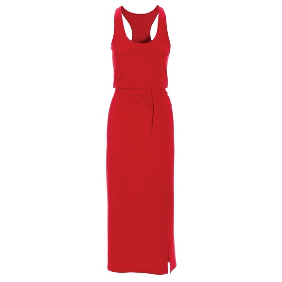 Boston Proper Tomato Red Scoopneck Blouson Slit Ankle Length Dress Sz L - Picture 4 of 9